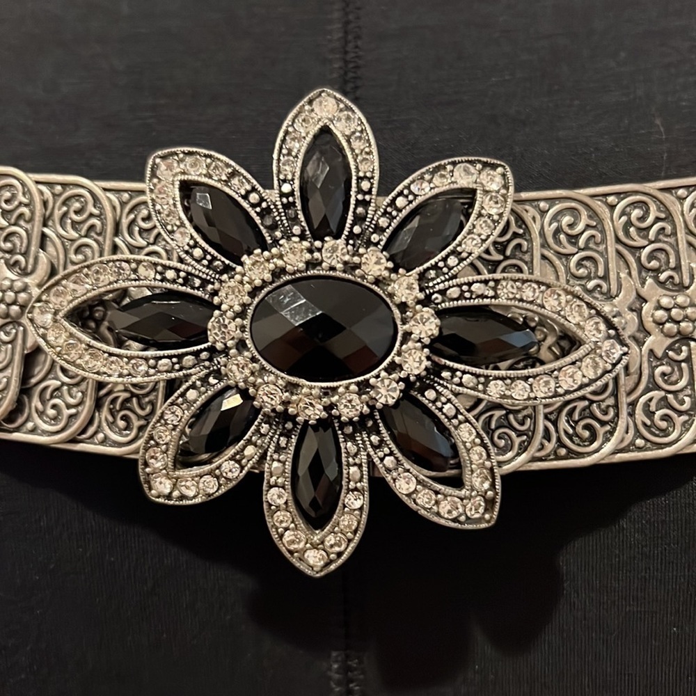 Womens Flower Marcasite Rhinestones Metal Serpentine Expendable Vintage Belt